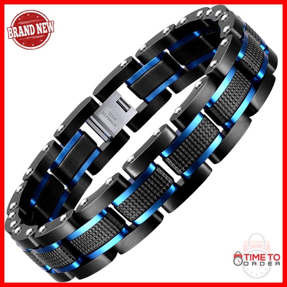 Men's Stainless Steel Two-Tone Square Link Bracelet with Hidden Clasp